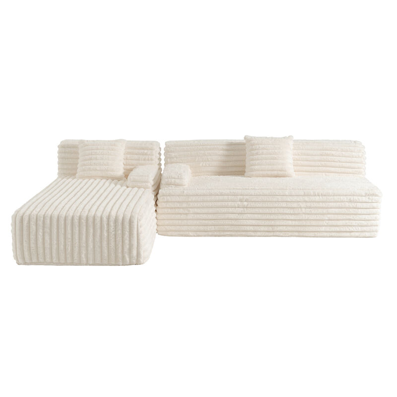 Modular Sectional Sofa with Ultra-Soft Faux Fur and Two Throw Pillows