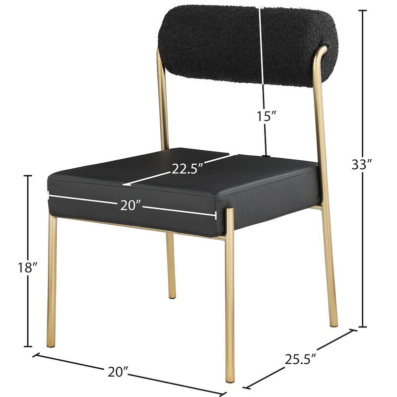 Meridian Furniture Carly Black Vegan Leather Seat / Boucle Fabric Back Dining Chair, Set of 2