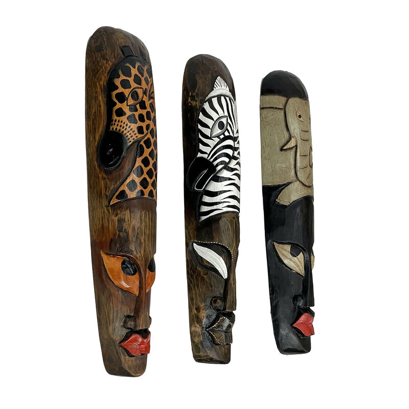 Set Of 3 African Wildlife Wooden Wall Masks image number 1