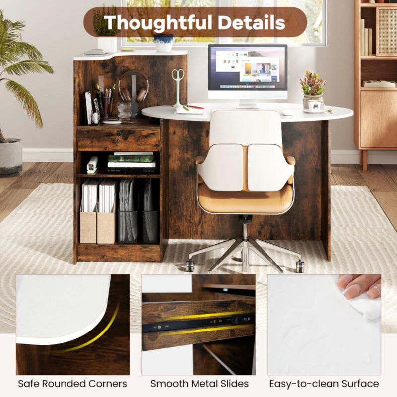 Hivvago Modern Reception Desk Front Counter Desk with Oval Tabletop