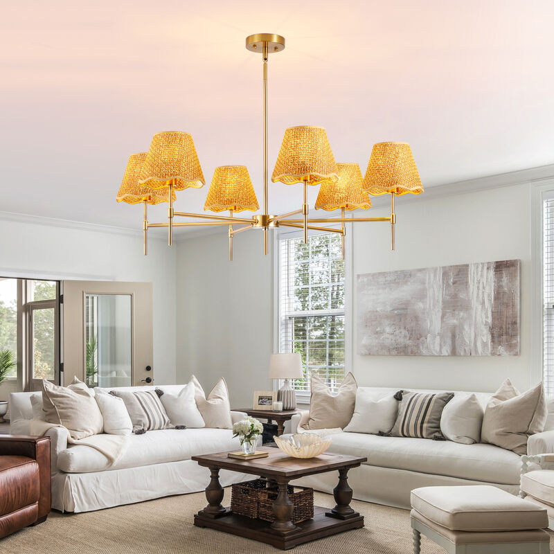 Handwoven Natural Rattan Chandelier &ndash; 6-Light Boho Pendant Light for Dining Room image number 3