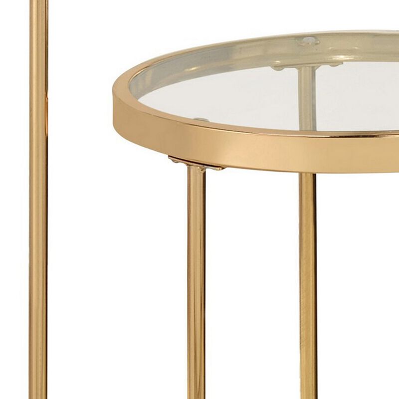 23 Inch Round Nesting Tables, Glass, Metal Base, Set of 2, Gold, Clear-Benzara