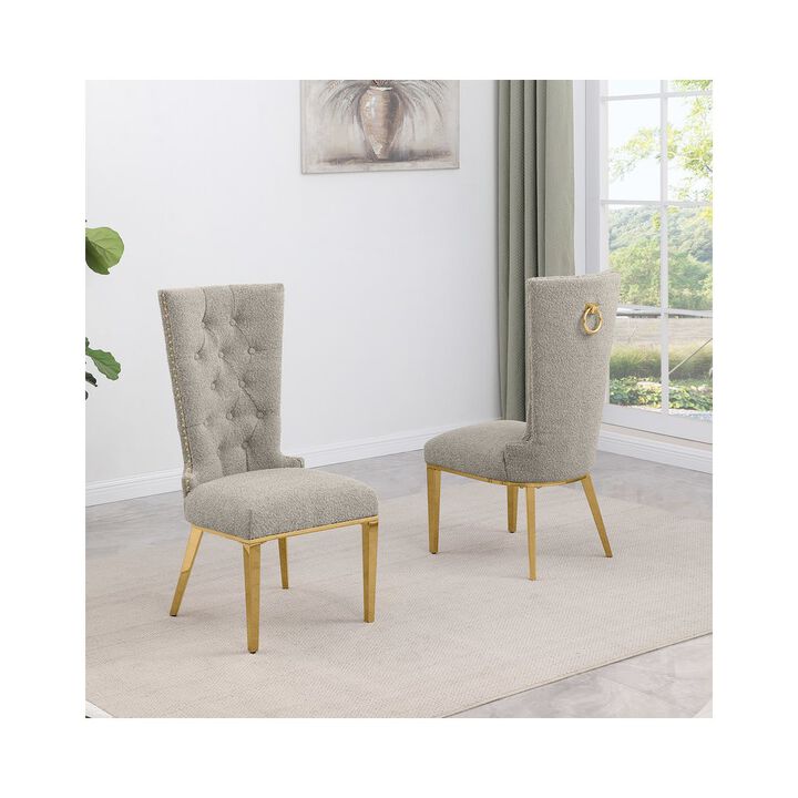 Gray Boucle Fabric With Gold Chrome Base Glam Dining Chairs (Set Of 2)