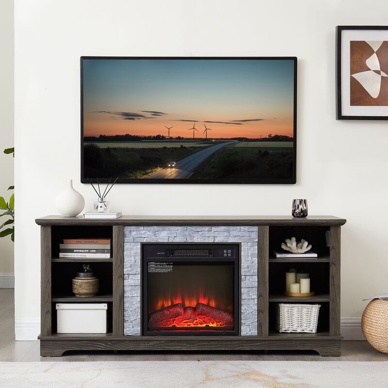 Mondawe Mantel 18 Inch Electric Fireplace TV Media Rack, Open Storage Modern Entertainment Console