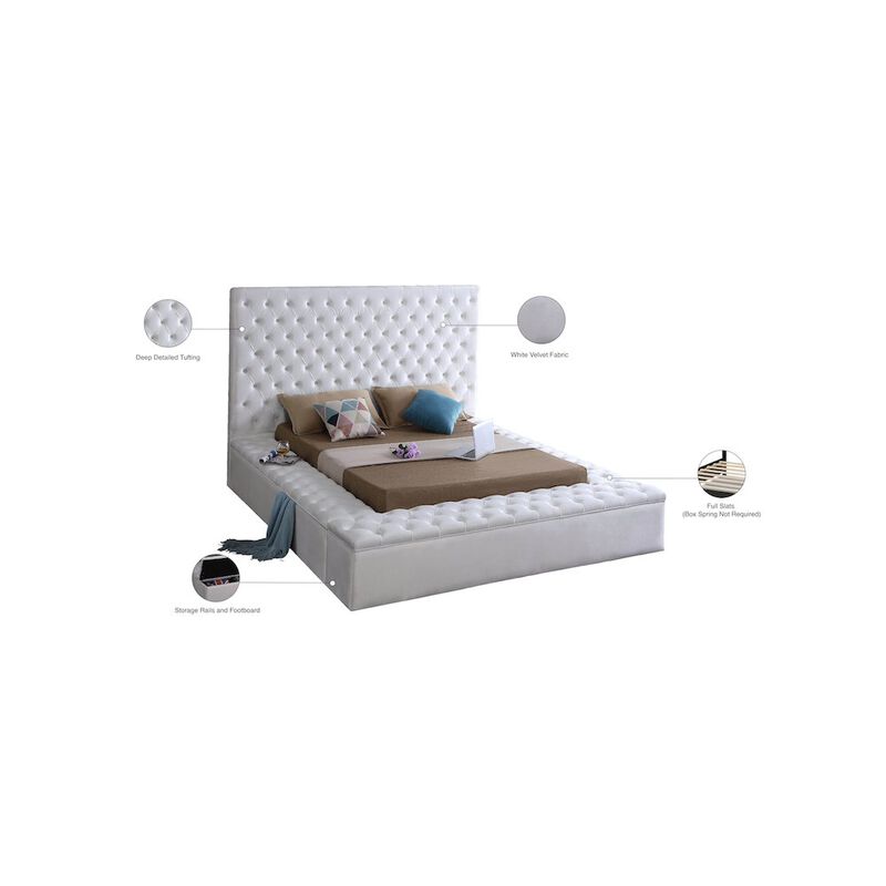 Meridian Furniture Bliss White Velvet Queen Bed