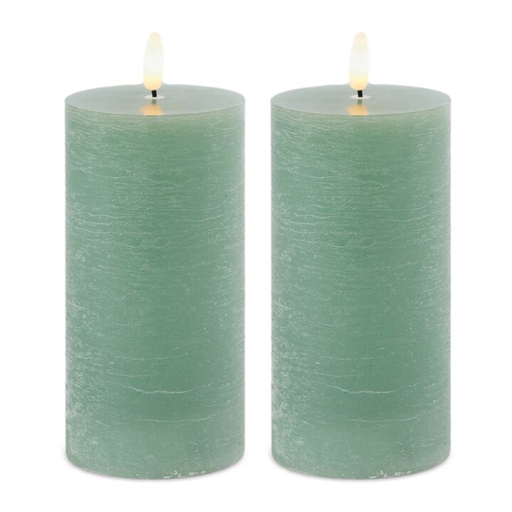 Decorative Pillar Candles, Set of 2 with Flame-Like Wick for Table or Mantel Display