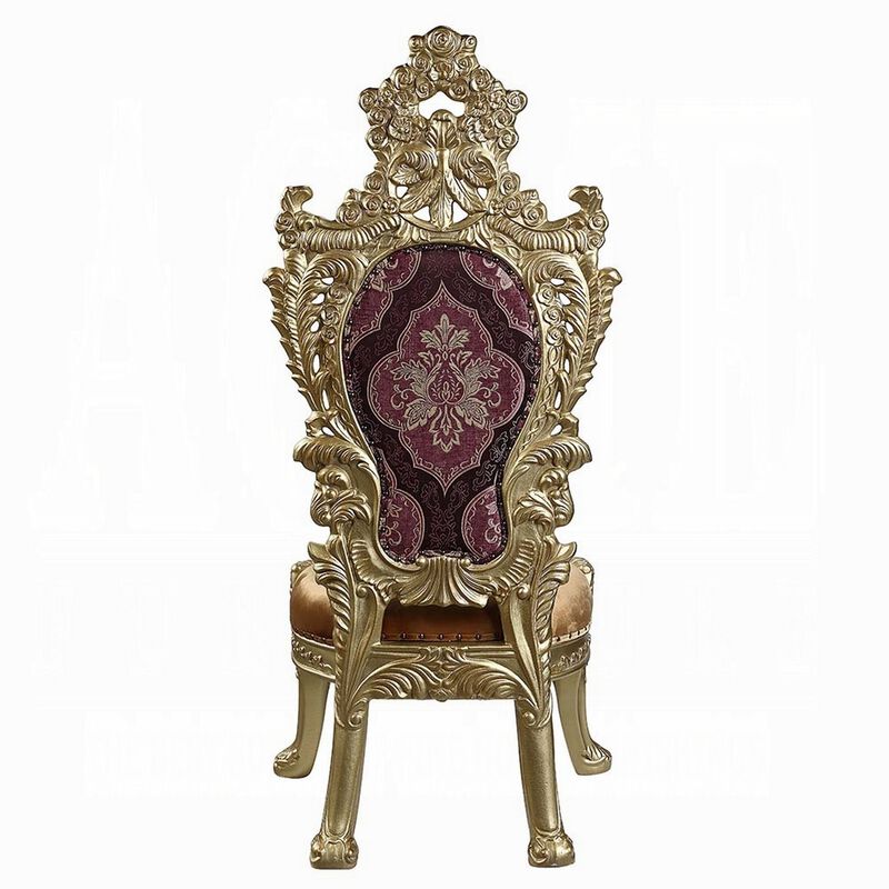 Rexx Side Dining Chair Set of 2, Crown Top, Nailhead Trim Gold and Red - Benzara