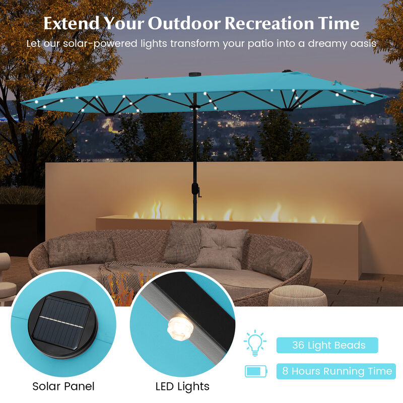 Double-sided Patio Umbrella with Solar Lights for Garden Pool Backyard