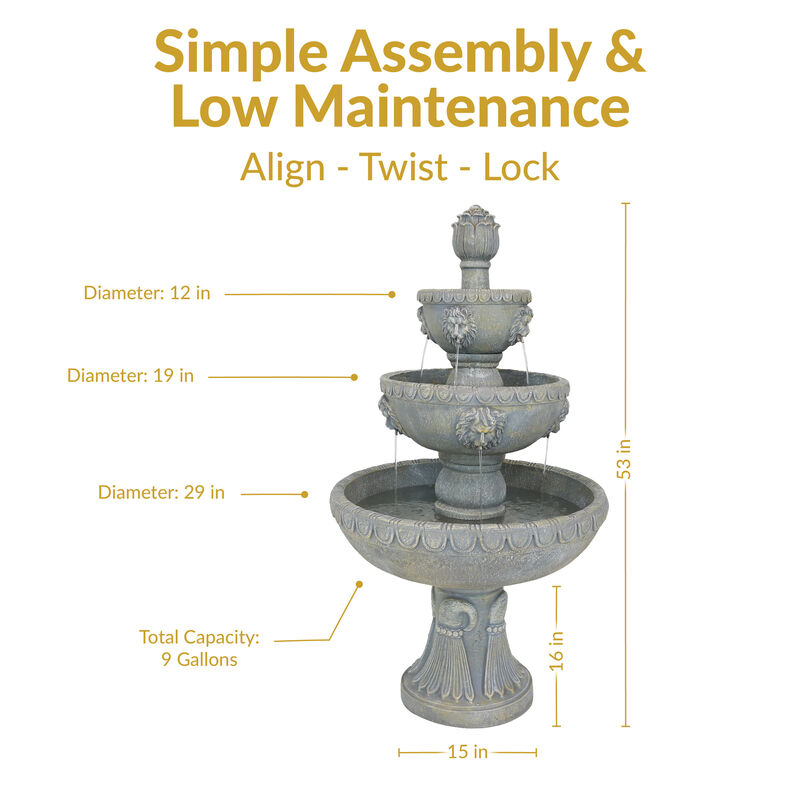 Sunnydaze 53" 3-Tier Mediterranean Outdoor Water Fountain, Electric Pump image number 5