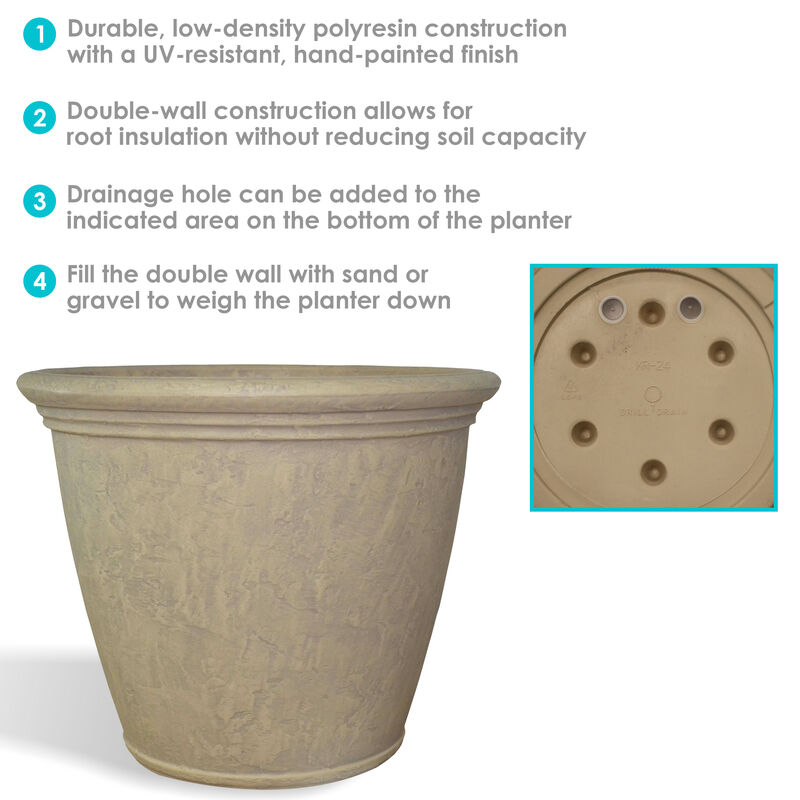 Sunnydaze 24 in Anjelica Polyresin Planter with UV-Resistance