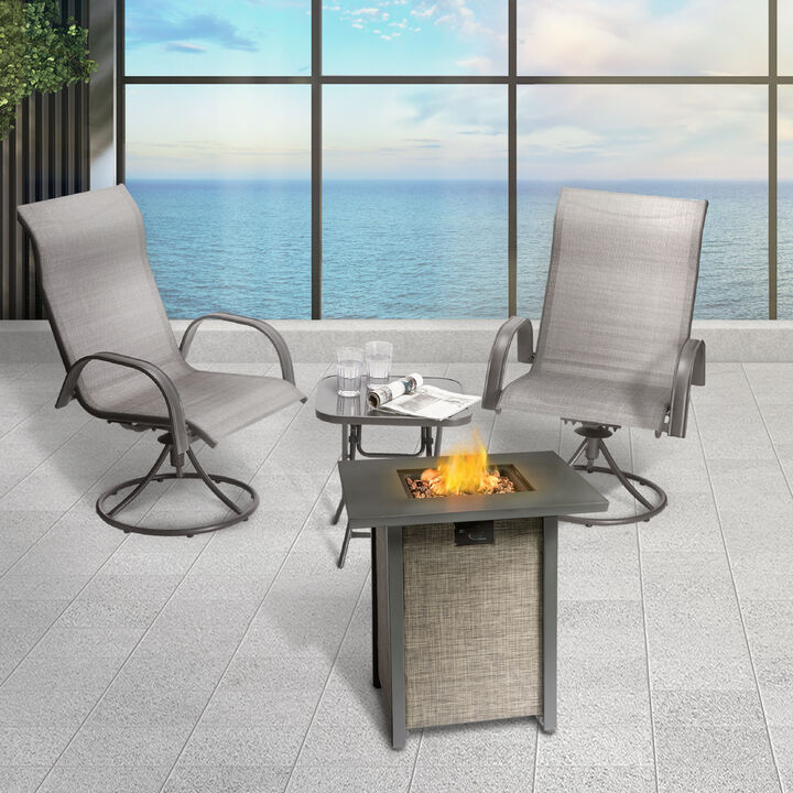 Outdoor Metal & Textliene Propane Gas Fire Pit Table and Accessories, Brown/Beige