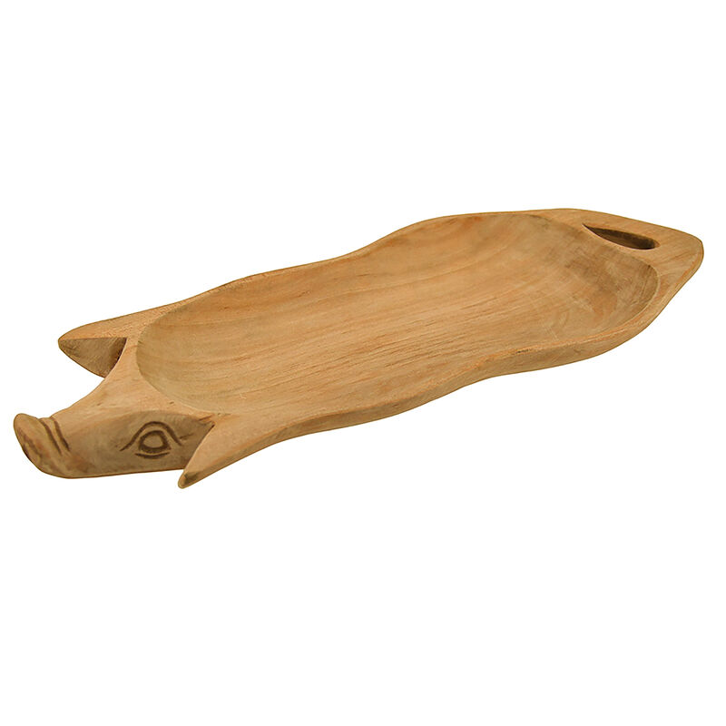Hand Carved Pig Shaped Decorative Wooden Serving Tray 15 Inch image number 0
