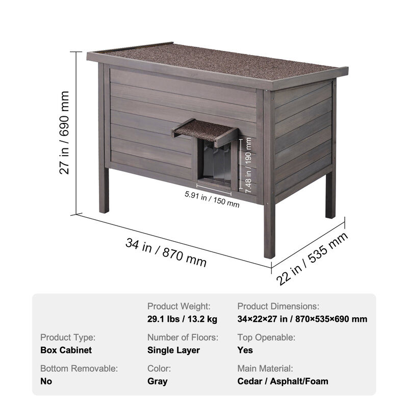 Feral Cat House for Outdoors, Wooden Shelter with Roof and PVC Door Flaps image number 7