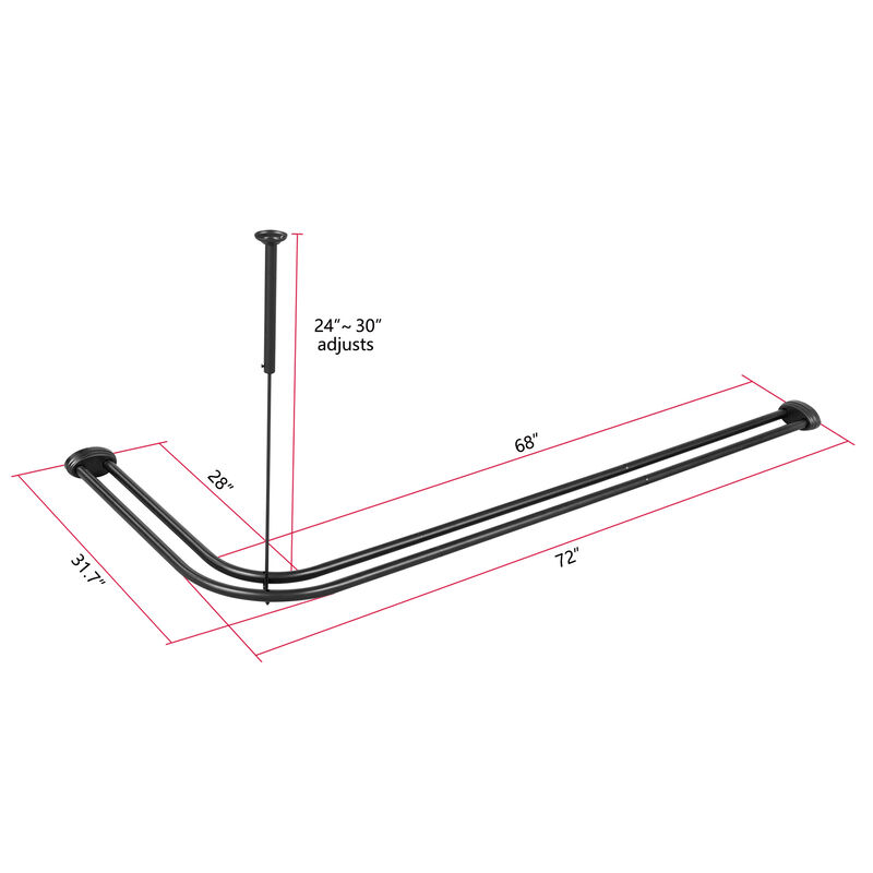 Aluminum Double L Shaped Shower Curtain Rod 72" L x 31.7" W image number 5
