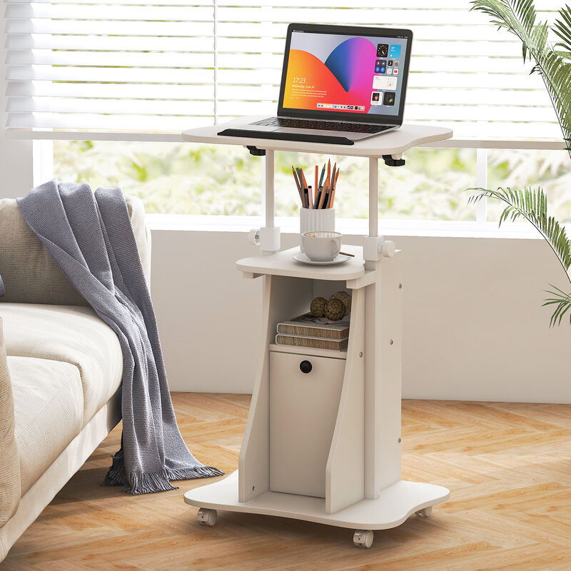 Adjustable Mobile Standing Desk Cart with Tilt Desktop and Cabinet
