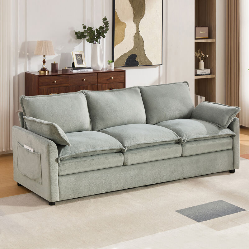 Merax Faux Fur 3-Seater Sofa with Double-Layer Cushion image number 2