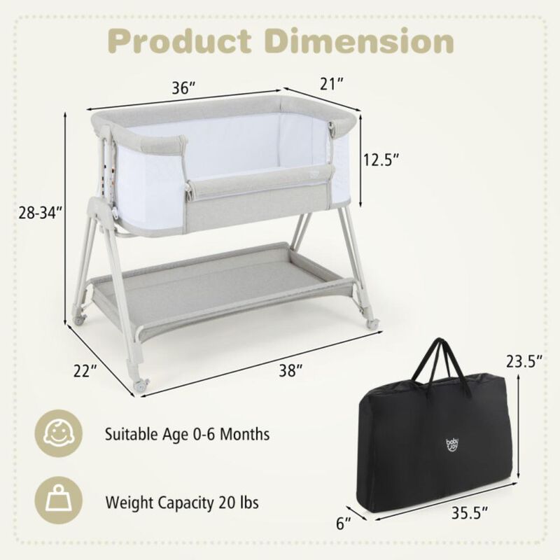 Hivvago Portable Bedside Sleeper for Baby with 7 Adjustable Heights