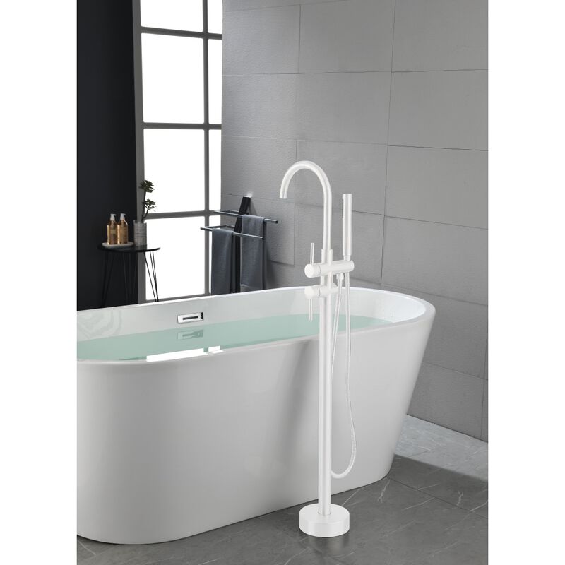 Brushed Nickel Freestanding Tub Filler with Handheld Shower