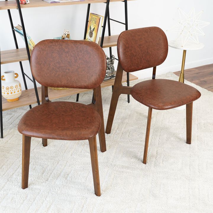 Merax Mid-Century Modern Black Leather Dining Chairs (Set of 2)