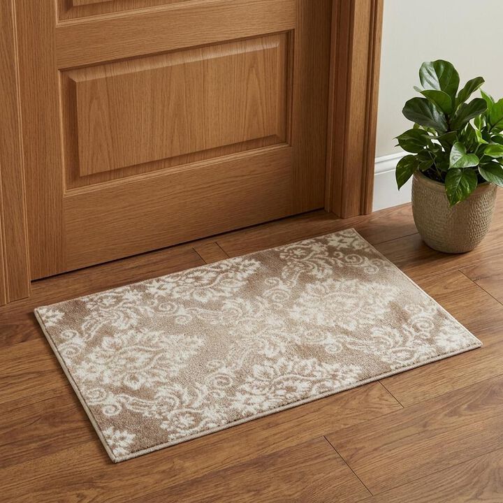 HomeRoots Damask Distressed Non Skid Area Rug