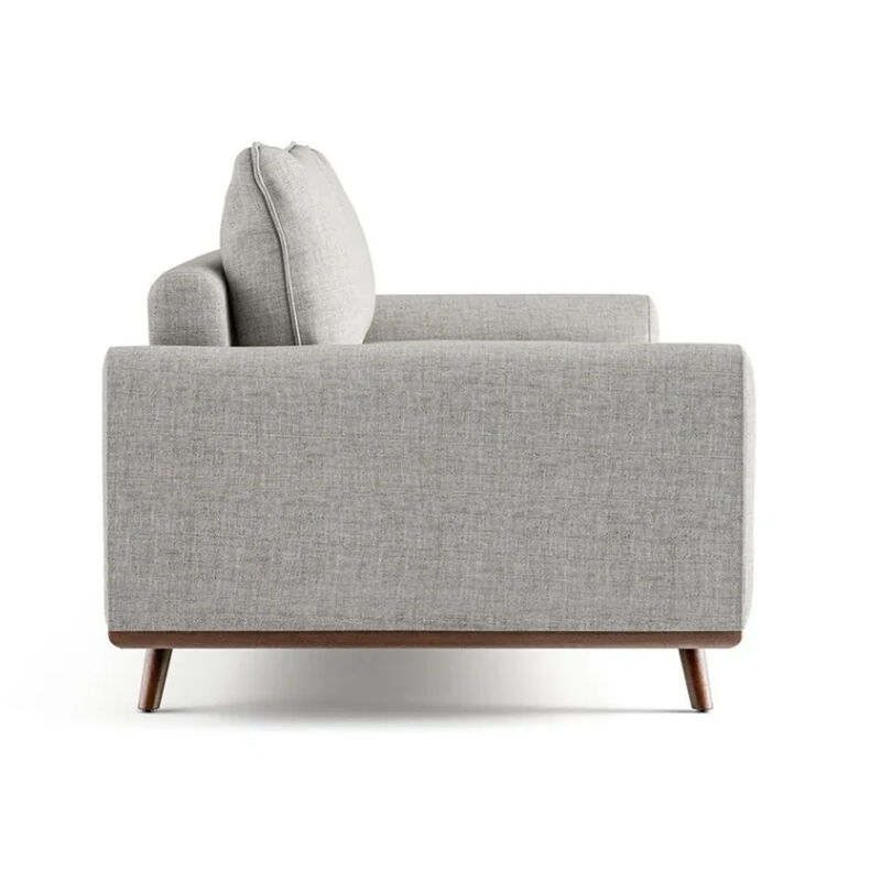 Yaana Sofa with Feather Blend Pillows, Dark Brown Wood, Gray 83 Inch - Benzara