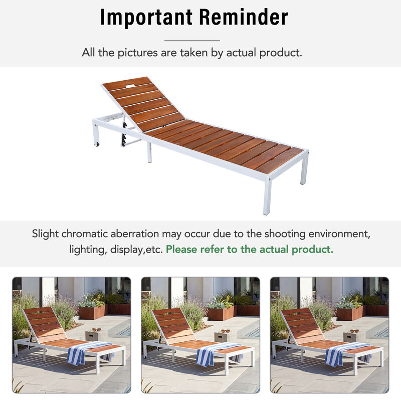 Merax Outdoor Chaise Lounge | 6-Position Adjustable Backrest, Steel Frame with Acacia Wood Slat Seat image number 6