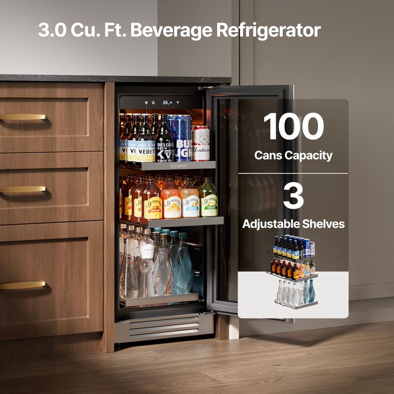 Beverage Refrigerator Cooler,15 inch 100 Cans Beverage Fridge, 34-54 ℉,Built-in Beverage Cooler ,3 Color LED image number 1