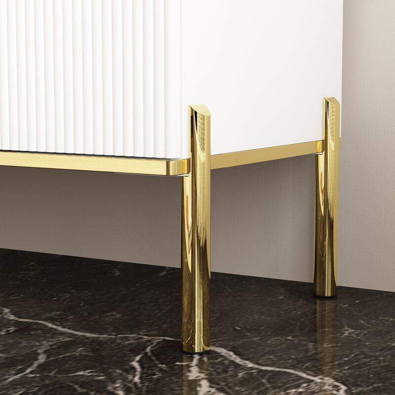 White Wavy Finish Floor-Standing Sideboard Cupboard with 4-Doors 2-Drawers Adjustable Shelves image number 6