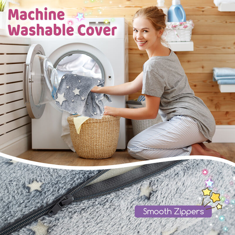 Kids Folding Sofa Bed Floor Mattress Glow in the Dark with Pillow-Multicolor