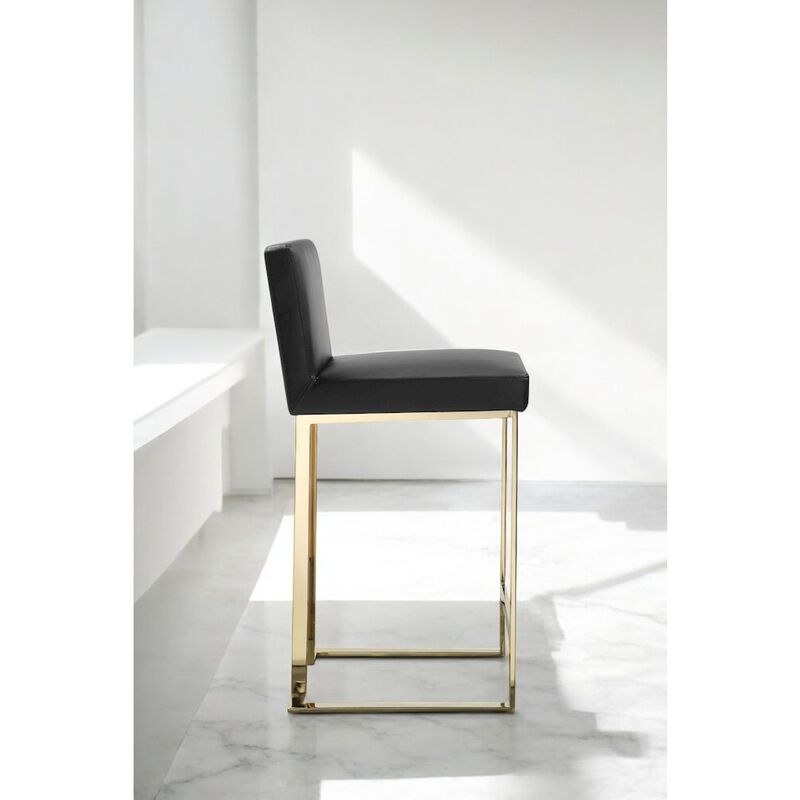 Pangea Home Dexter Counter Stool Faux Leather Black & Gold