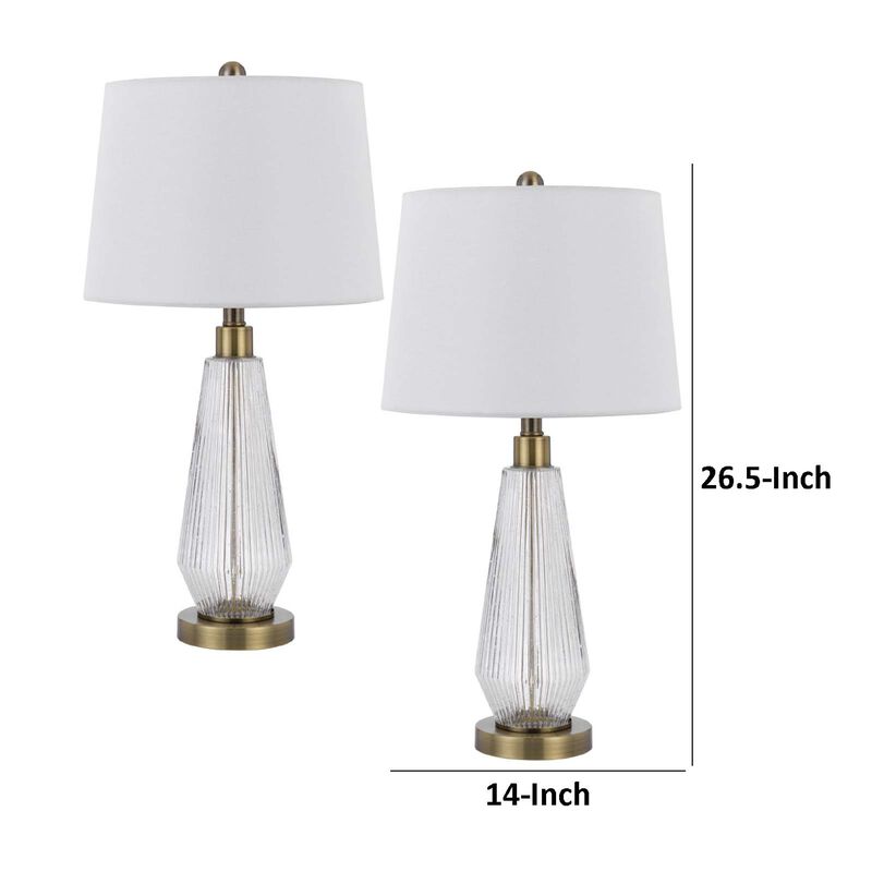 Table Lamp Set of 2, Fluted Glass Base, Antique Brass, Off White Shade image number 7