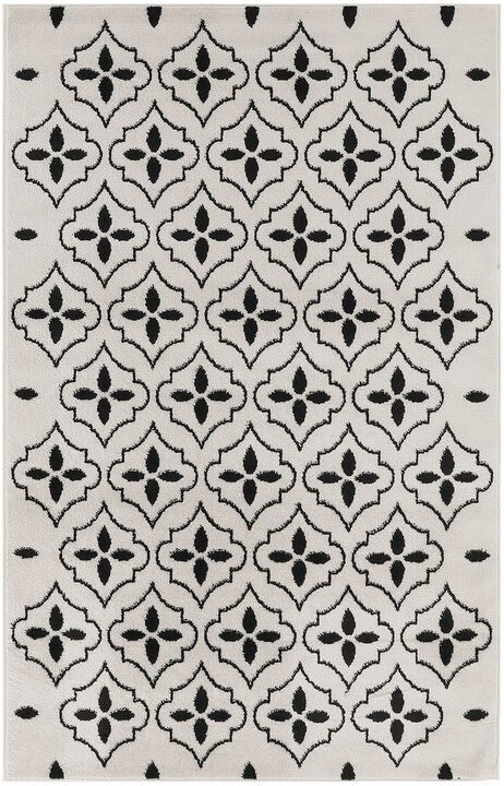 HomeRoots 4' X 6' Ivory And Black Geometric Indoor Outdoor Area Rug