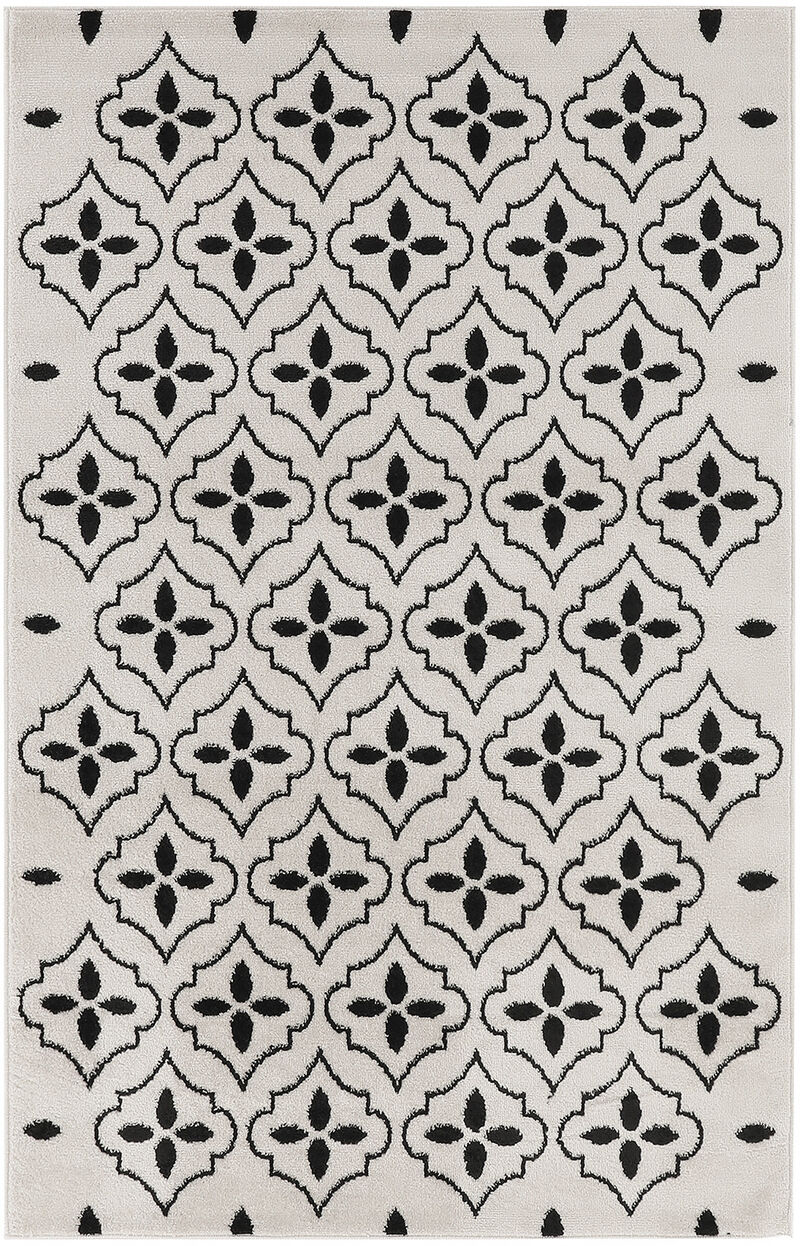 HomeRoots 4' X 6' Ivory And Black Geometric Indoor Outdoor Area Rug image number 0