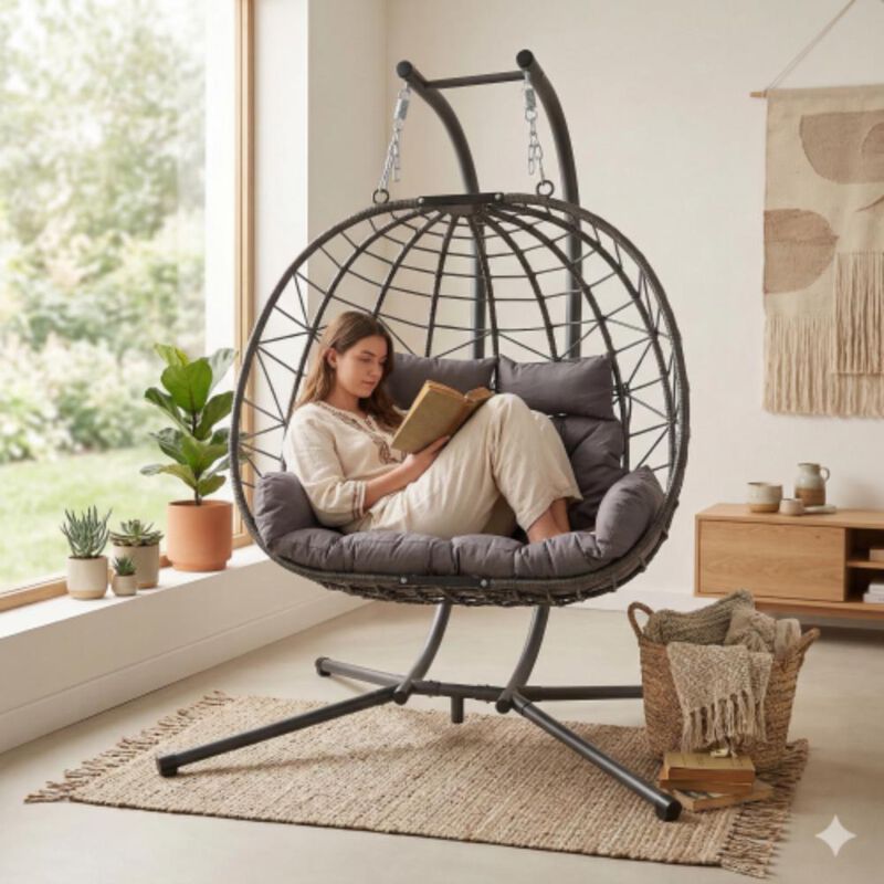 Hivvago Two-Seater Egg Swing Chair with Frame image number 1