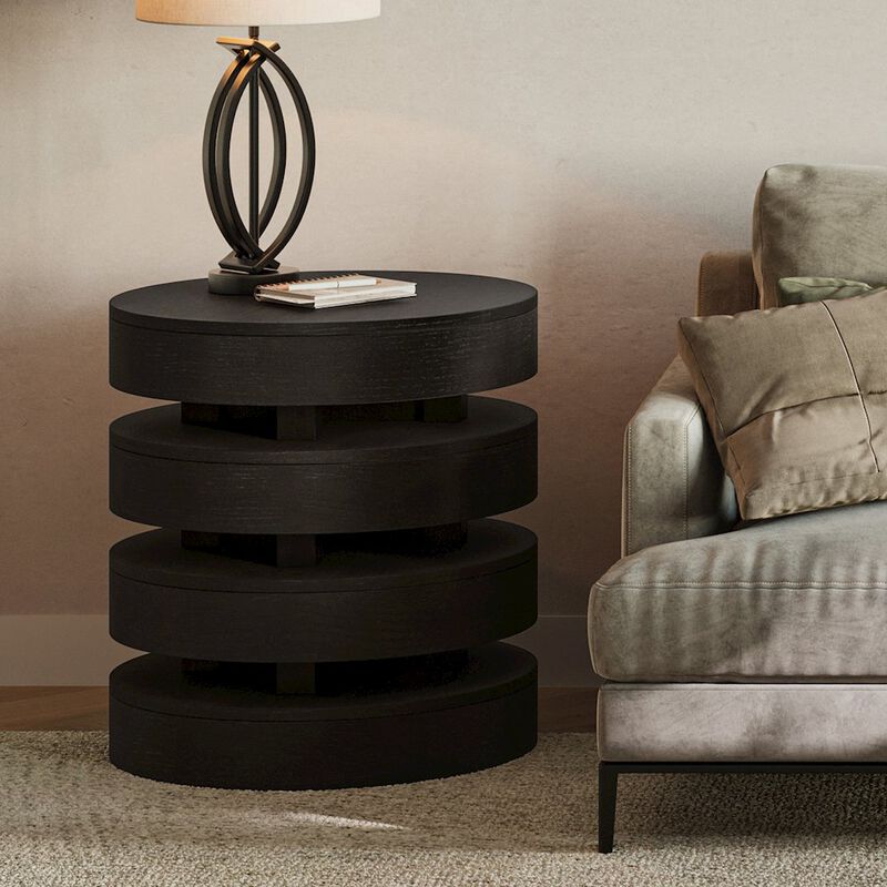 Jofran Brix Mid-Century Modern Floating Sculpture Layered Round End Table