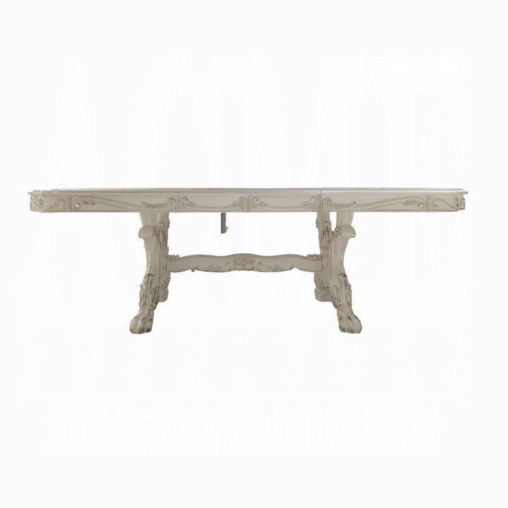 Ally Dining Table, Double Pedestal Base, Bone White Wood, 94-136 Inch - Benzara