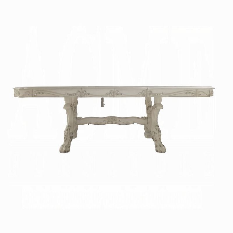 Ally Dining Table, Double Pedestal Base, Bone White Wood, 94-136 Inch - Benzara