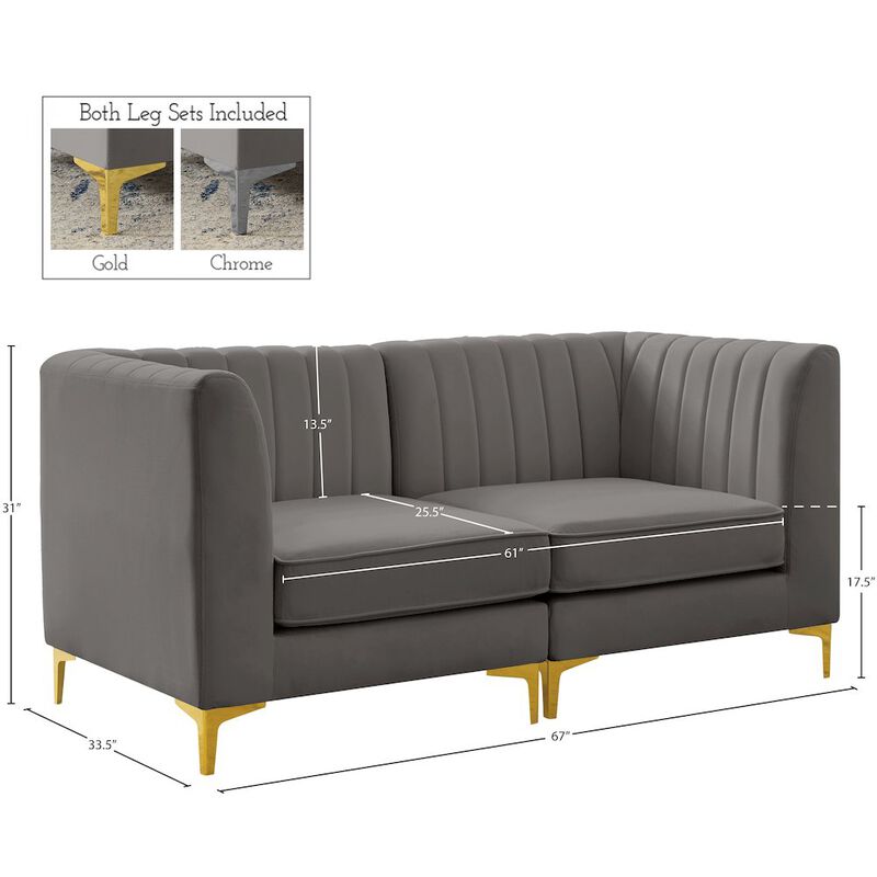 Meridian Furniture Alina Grey Velvet Modular Sofa