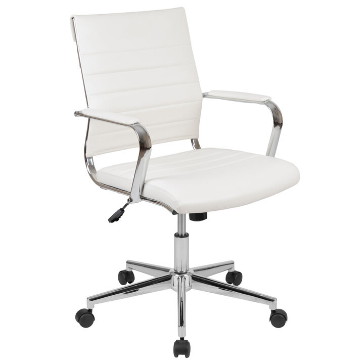 Hansel Mid-Back White LeatherSoft Contemporary Ribbed Executive Swivel Office Chair