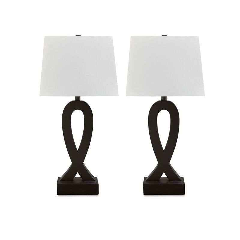 29 Inch Table Lamp Set of 2, Black Sculptural Solid Base, Empire Hardback - Benzara