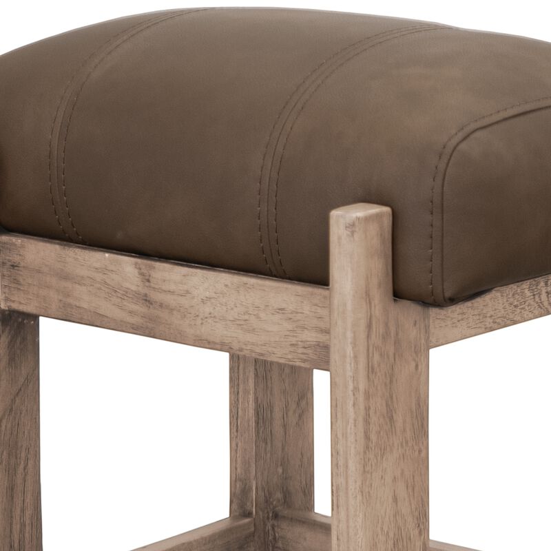 Eray Counter Height Stool, Dark Brown Faux Leather Melina Wood 24 Inch