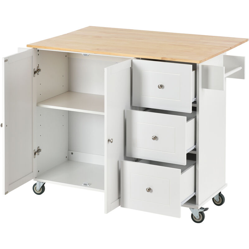 Whisen Modern Kitchen Island with Racks and Drawers - White