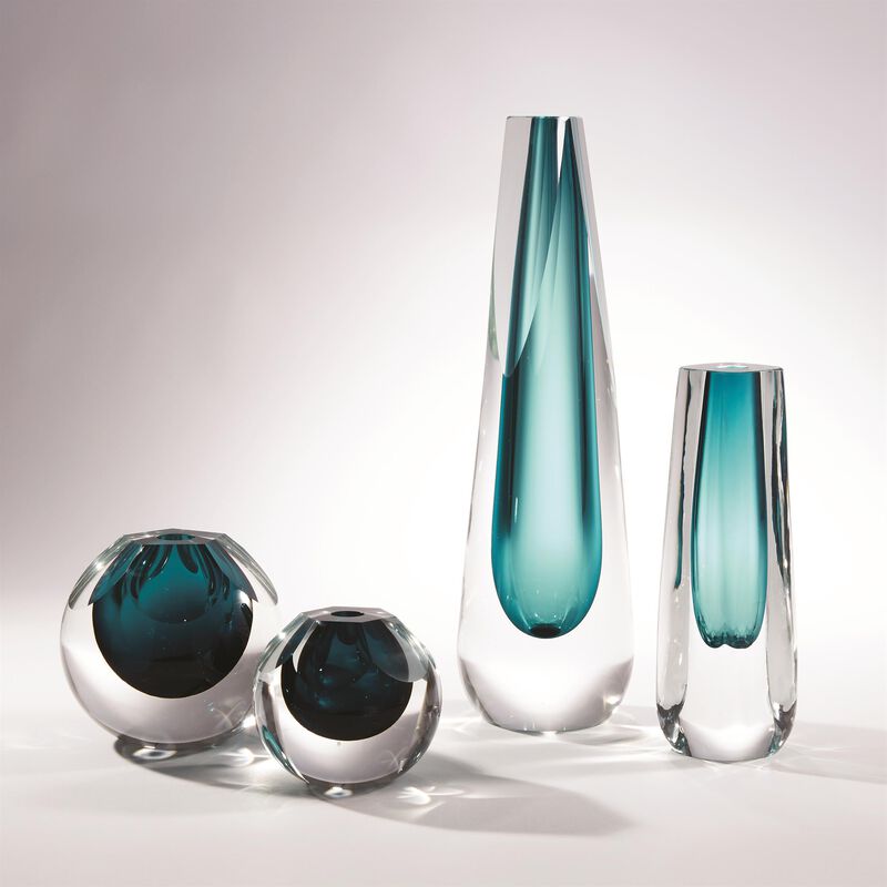 Triangle Cut Glass Vase Blue