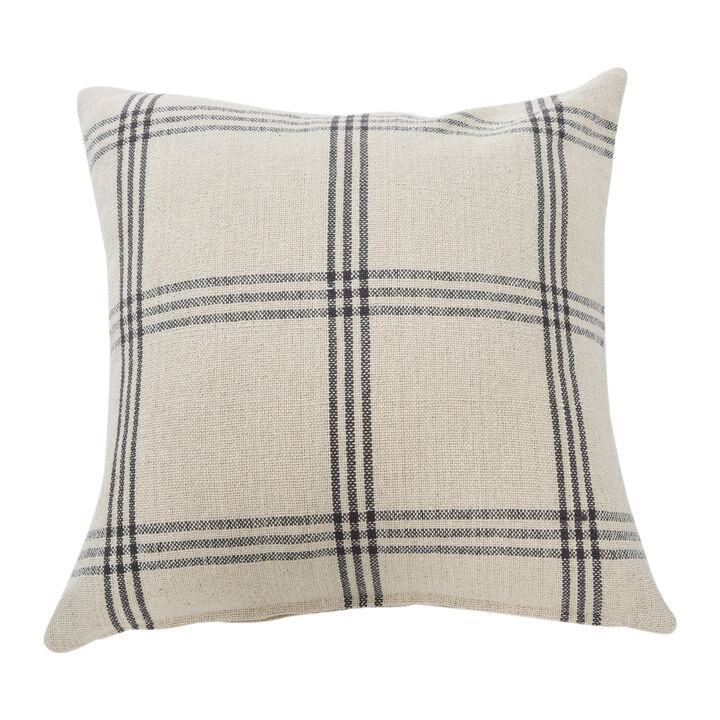 Square Plaid Cotton Pillow Cover, Grey