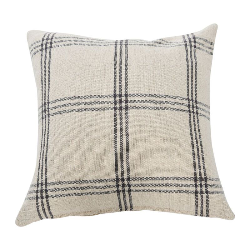 Square Plaid Cotton Pillow Cover, Grey image number 0