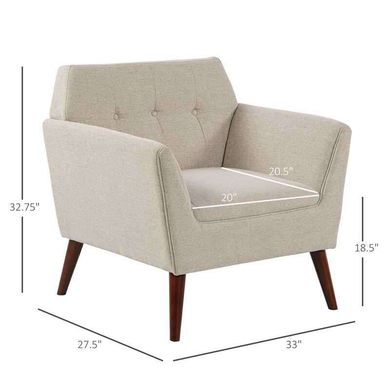 Traditional Living Room Chair, Armchair with Button Tufted Polygonal Straight Back, Single Sofa with Thick Padding, Light Grey