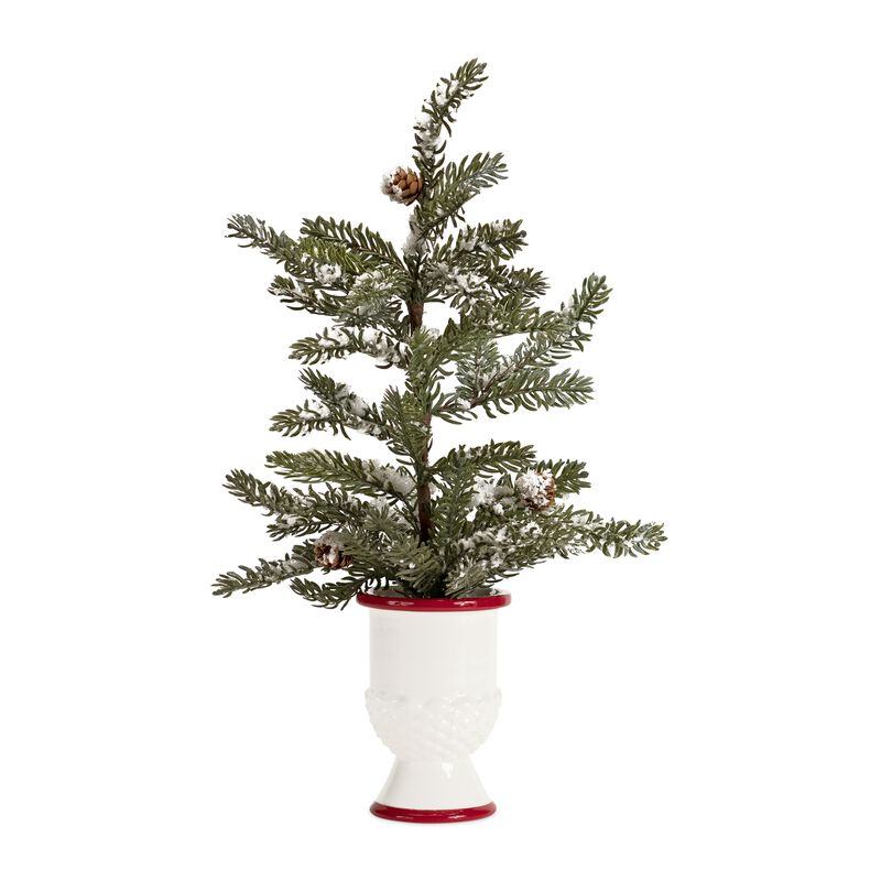 Set of 2 Mini Pine Trees with Ceramic Pots for Holiday Décor and Seasonal Accents