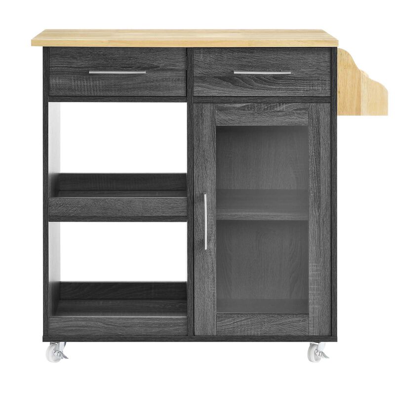 Modway Culinary Rolling Kitchen Cart with Storage in Charcoal Natural - 3 Tiers Kitchen Island on Wheels with Spice Rack, Functional as a Coffee Station, Bar Cabinet or Butcher Block Island image number 3