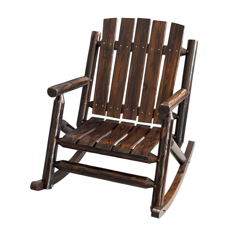 Rustic Log Wooden Rocking Chair, Handcrafted Solid Fir Wood Outdoor Rocker for Porch, Patio, Heavy-Duty 700 LBS, Weather-Resistant Finish, Natural Charm