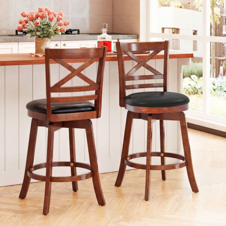 Swivel Barstools Set of 2 with Back Support and Built-In Footrest